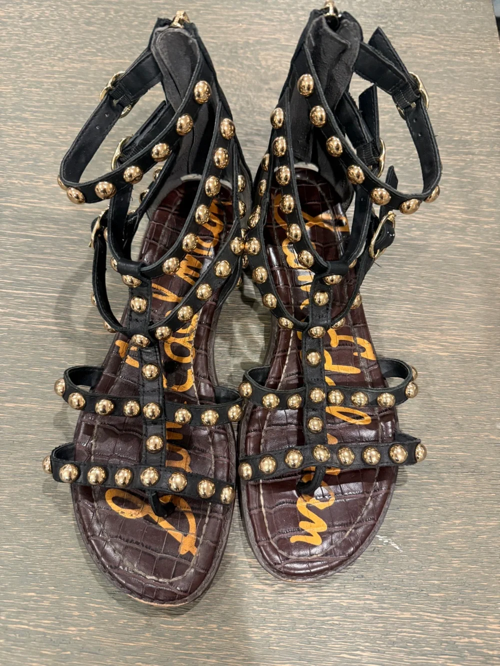 Sam Edelman Black Gladiator Sandals with Gold Studs